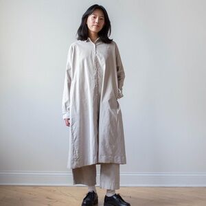 ALBUM DI FAMIGLIA Light Grey Velvet Collar Oversized Button Front Shirt Dress S